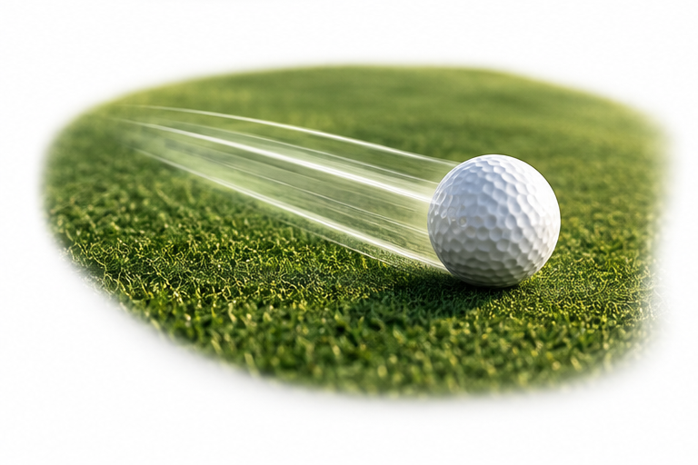 Golf ball rolling across the green